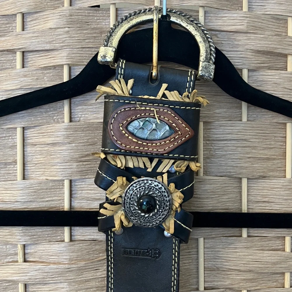 Vintage BluTang Leather & Reptile Skin Wide Belt
